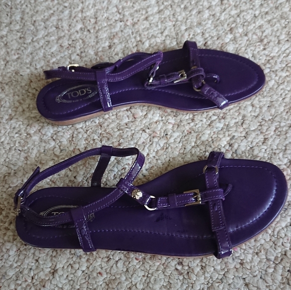 TOD’s T-Strap thong Sandals in Purple Patent Leather Size 6.5 - Picture 9 of 12